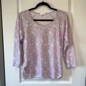 Lake Pajama Top Floral Piping Soft 100% Pima Cotton 3/4 Sleeve Shirt Medium